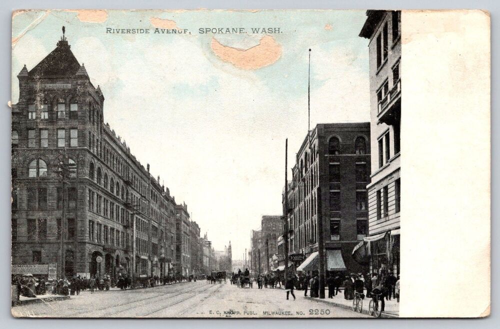 Riverside Avenue Spokane WA Postcard Antique UDB Unposted E.C. Kropp c1905 2250